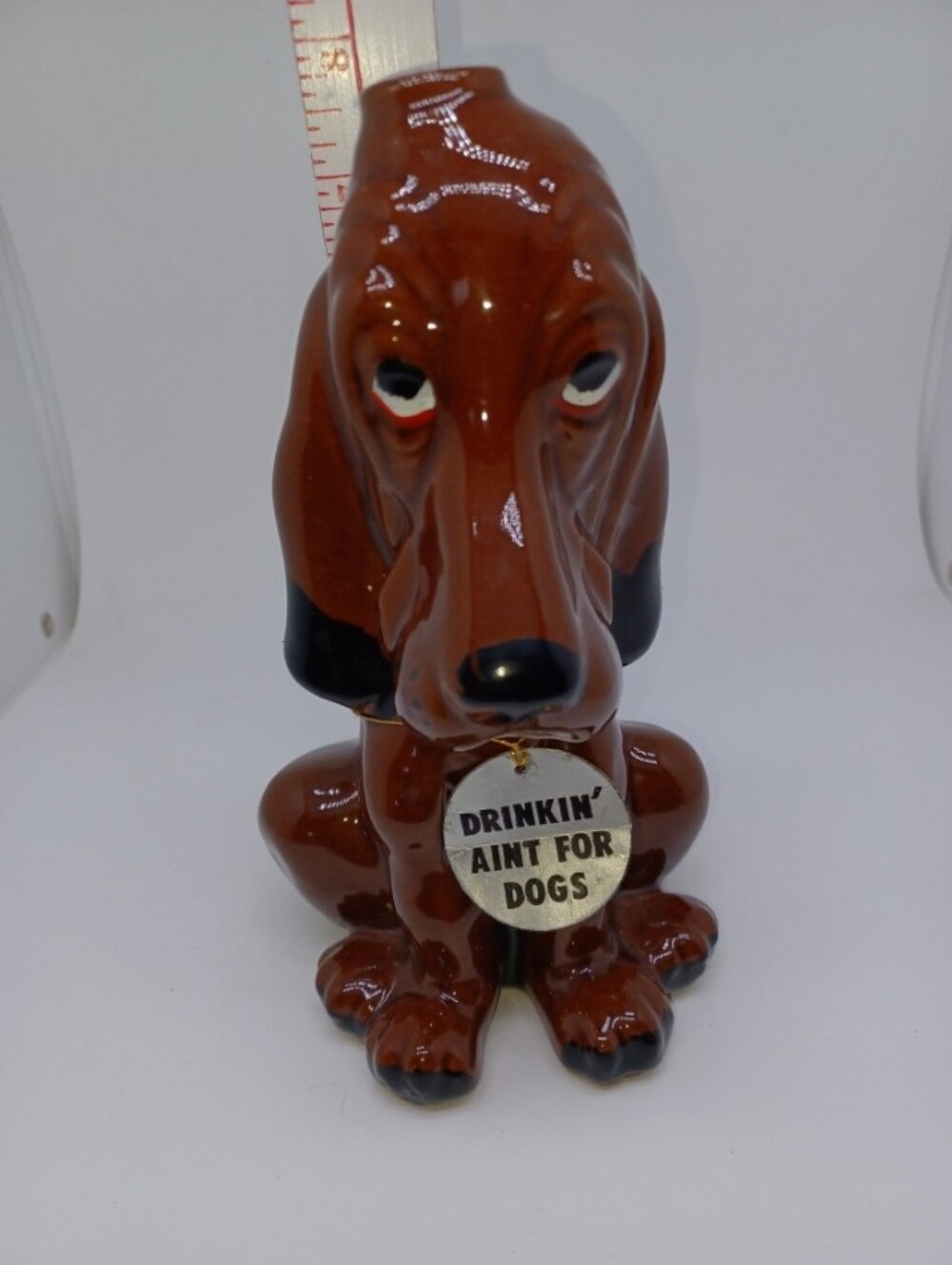 VINTAGE ENESCO RED CLAY POTTER HANGOVER HOUND DOG DECANTER